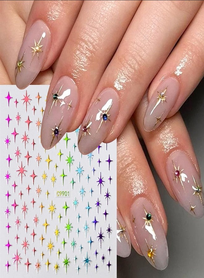 KZBTRBT Star Nail Art Sticker 3D Glitter Metallic Laser Starlight Nail Stickers Silver Star Champagne Gold Black Shiny Sparkle Star Nail Tip Foil Adhesive Decals for Woman DIY French Manicure Accessories 6pcs - Image 4