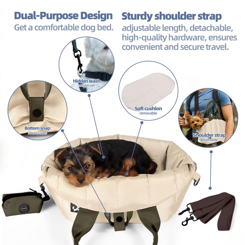 Sytopia Small Dog Carrier Purse, Portable Pet Carrier Tote Carrier with Pockets, Adjustable Safety Leash, Waterproof Dog Travel Bag, Travel Pets Purse up to 4 Lbs, Cream Beige - Image 3