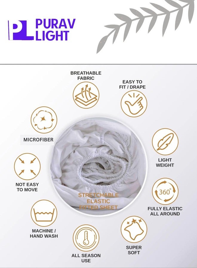 Purav Light Glace Cotton Fitted Elastic Double Bed Bedsheet| Floral Printed Cotton Bedsheet with 2 Pillow Cover for King Size Bed| Supersoft 340 TC| Breathable|Wrinklefree|Size: 72x78 inch,Blue White - Image 5