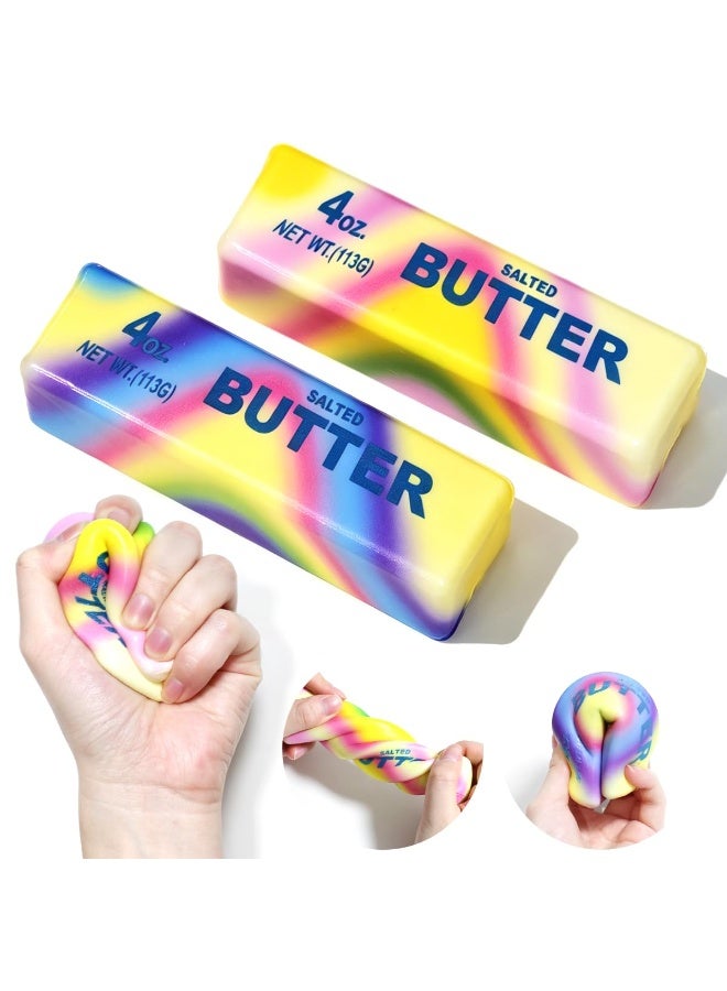 2 Pcs New Rainbow Butter Squishy Sticks, Swirling Fluid Pattern Squeeze Fidget Toys, Soft Sensory Anxiety Relief Toys, Pocket-Size Desk Toys for Home, Office, and Travel - Image 1