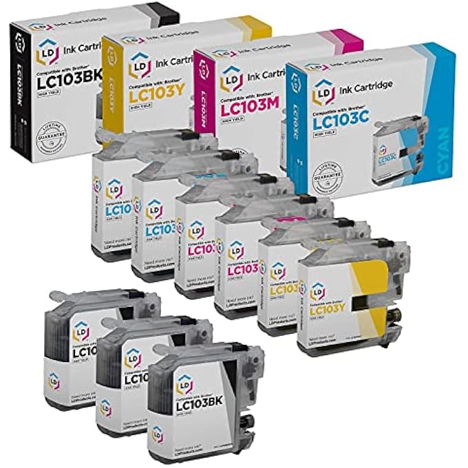COMPATIBLE INK CARTRIDGE REPLACEMENT FOR BROTHER LC103 HIGH YIELD (3 BLACK, 2 CYAN, 2 MAGENTA, 2 YELLOW, 9-PACK) - Image 1