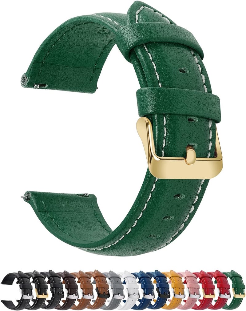 Fullmosa Quick Release Leather Watch Strap - Dark Green with Golden Buckle - Image 1