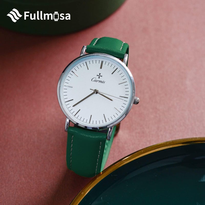 Fullmosa Quick Release Leather Watch Strap - Dark Green with Golden Buckle - Image 3