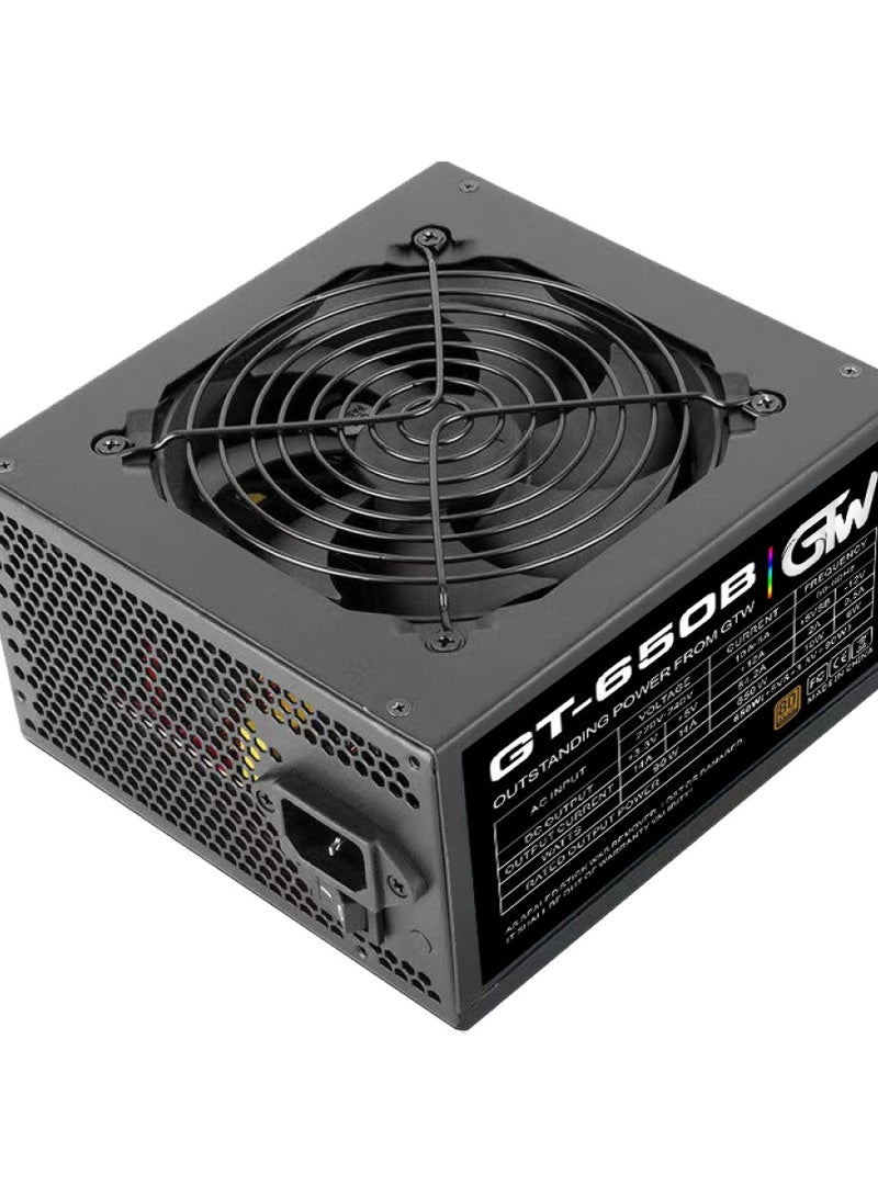 GTW مزود طاقة GTW 650W أسود برونزي | 80 بلس، كفاءة 85%، +12V مفرد، مروحة 120 مم، كابل مسطح، حماية كاملة - Image 1