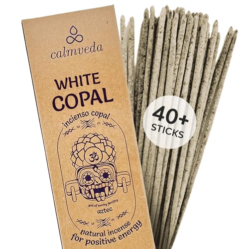 Calmveda White Copal Incense Sticks Mexico - (40+ Sticks) Thick, Natural Resin Incense & Clean Charcoal Free Made from Upcycled Flowers | Sweet Smelling Spiritual Incense for Purification (Incienso De Copal)… - Image 1
