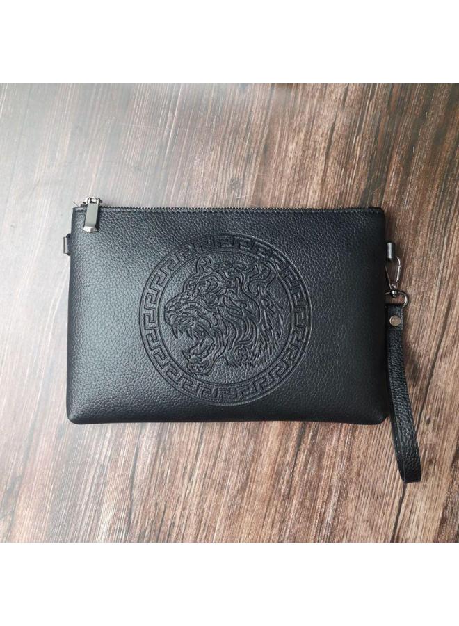 Tiger Head Soft Leather Clutch Bag Black Trendy Brand Clamp Bag Clutch Bag Social Spirit Guy Multifunctional Men's And Women's Bag Pu-Color:With Strap 1102 Embossed Deer Head-Size:Small