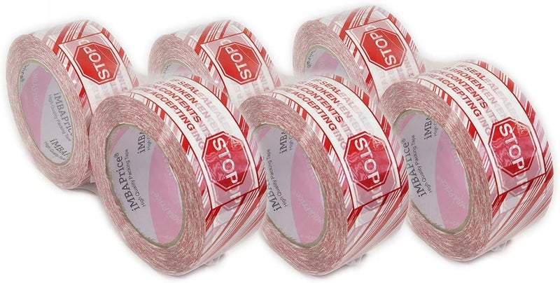 iMBAPrice Security Tape  Printed MessageIF Seal is Broken Check Contents Before Accepting 6 Roll of 110 Yards330 Feet x 6 2 Wide Stop Sign Shipping Packaging Tape - Image 1