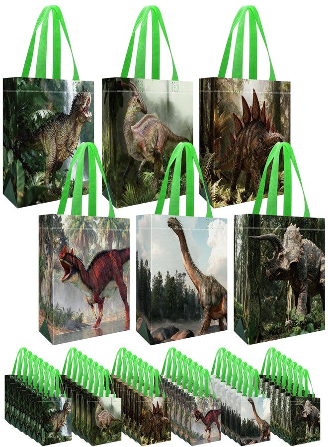 Pinsit 42 PCS Dinosaur Party Favors Bags, Non Woven Dinosaur Gift Bag, Reusable Green Dino Goodie Bag with Handles for Boys Girls Birthday Baby Shower Party Supplies - Image 1