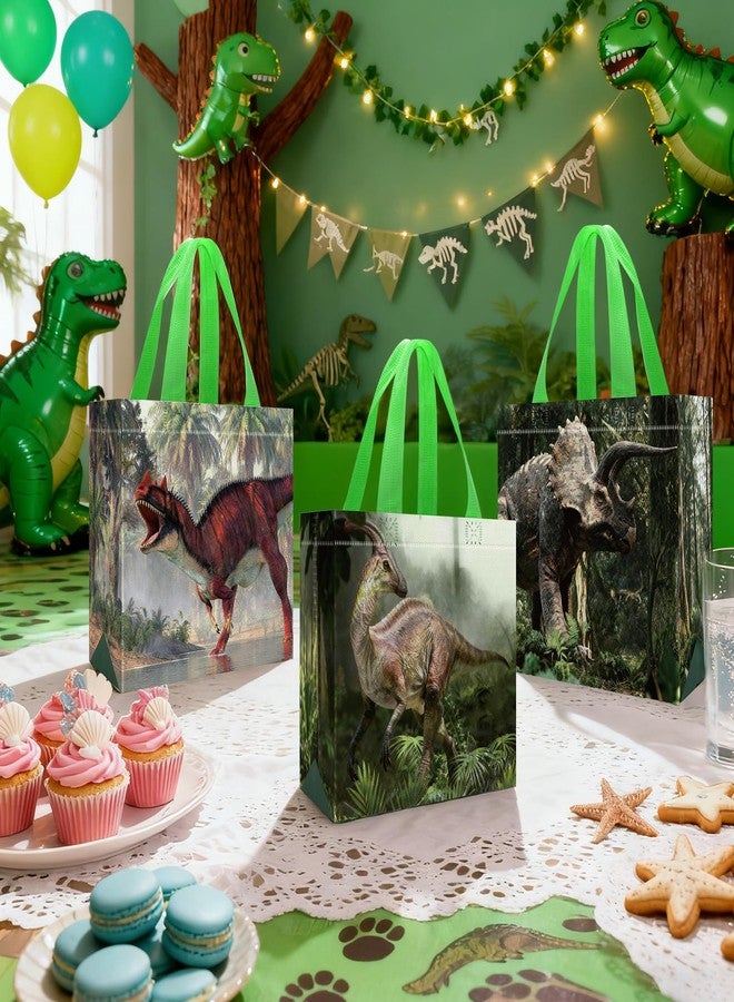 Pinsit 42 PCS Dinosaur Party Favors Bags, Non Woven Dinosaur Gift Bag, Reusable Green Dino Goodie Bag with Handles for Boys Girls Birthday Baby Shower Party Supplies - Image 2