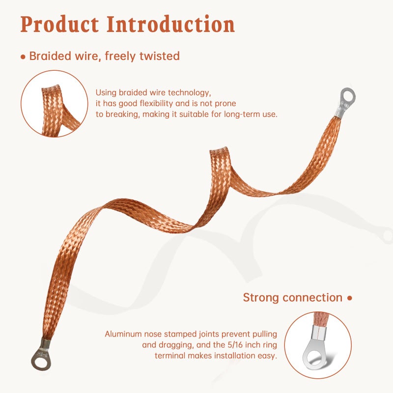 Tinsky 12PCS Automotive Ground Straps, 10/15/20 Inch Tinned Copper Braided Grounding Straps with Ring Terminals, Automotive Ground Cables for Car, Truck, RV, Boat, Motorcycle - Image 4