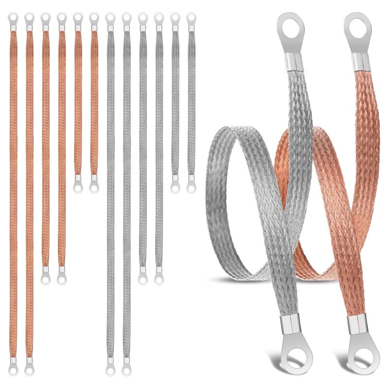 Tinsky 12PCS Automotive Ground Straps, 10/15/20 Inch Tinned Copper Braided Grounding Straps with Ring Terminals, Automotive Ground Cables for Car, Truck, RV, Boat, Motorcycle - Image 1