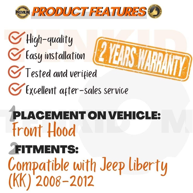 TENKIDOM Front Hood Struts for Jeep Liberty Cherokee KK 2008-2012 - Shock Lift Supports Kit - Image 3
