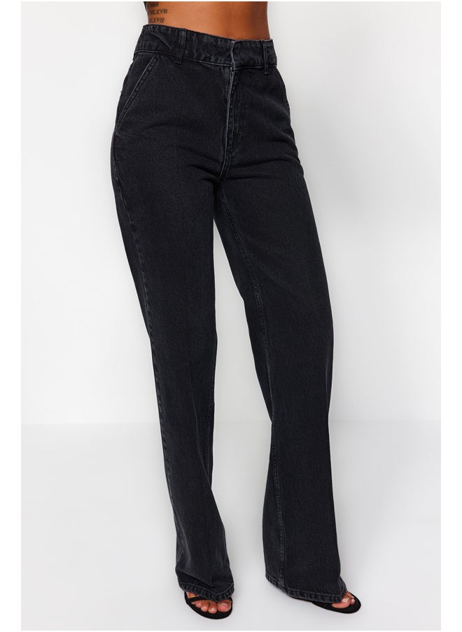 trendyol - Black Pocket Detailed High Waist Wide Leg Jeans TWOAW24JE00006 - Image 1