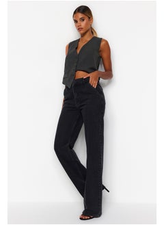 Black Pocket Detailed High Waist Wide Leg Jeans TWOAW24JE00006