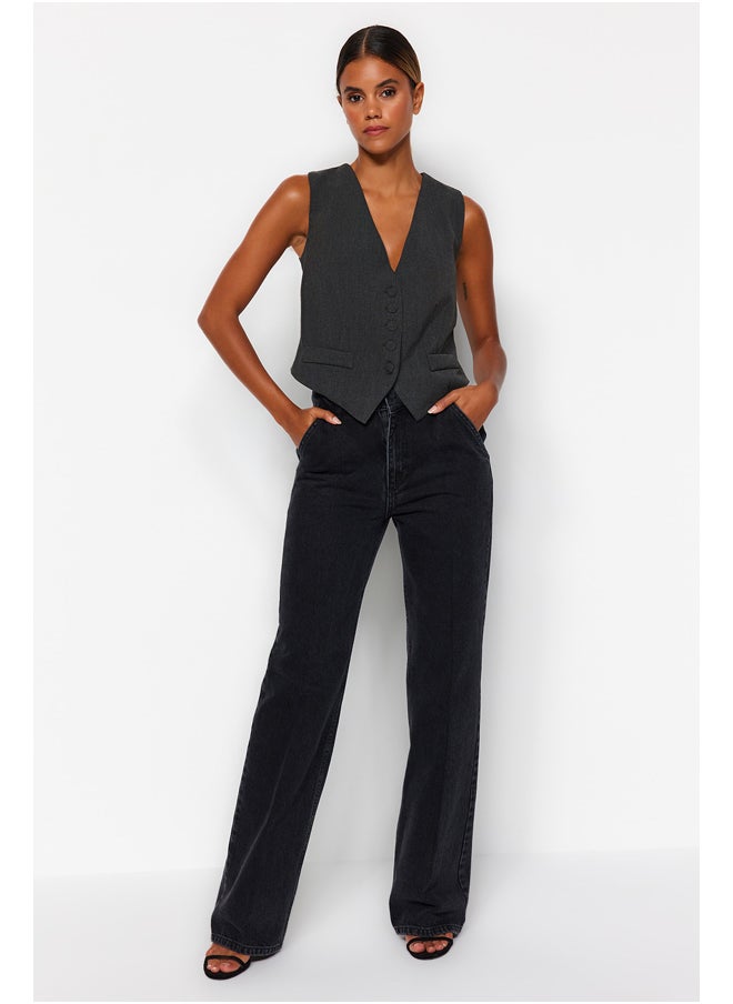 trendyol - Black Pocket Detailed High Waist Wide Leg Jeans TWOAW24JE00006 - Image 1