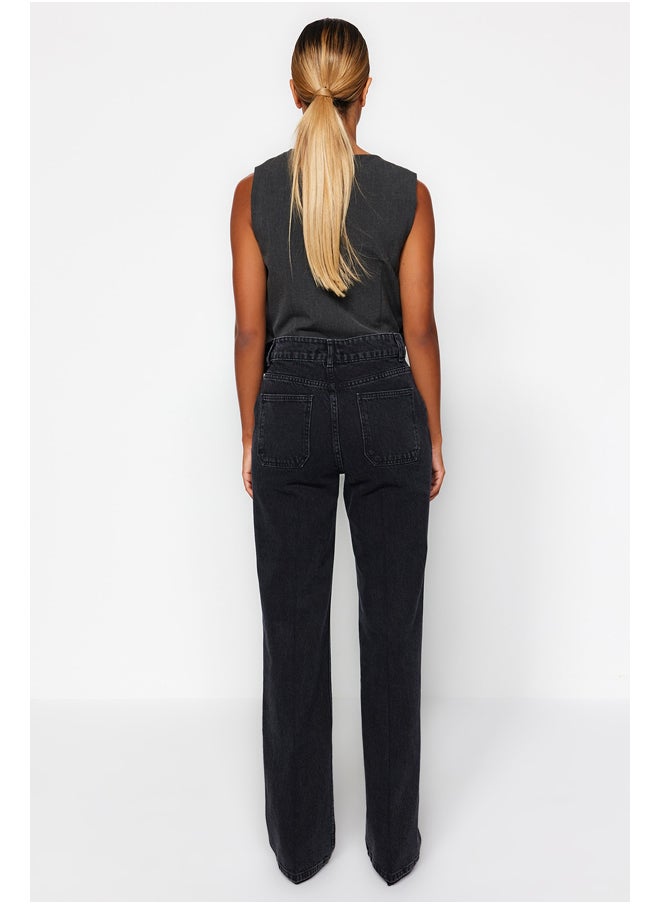 trendyol - Black Pocket Detailed High Waist Wide Leg Jeans TWOAW24JE00006 - Image 1