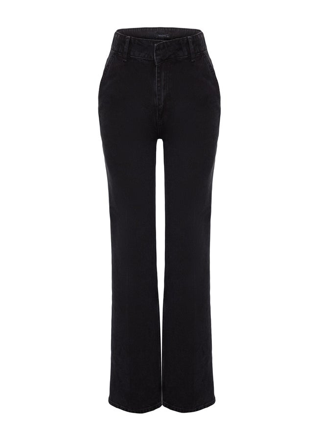 trendyol - Black Pocket Detailed High Waist Wide Leg Jeans TWOAW24JE00006 - Image 1