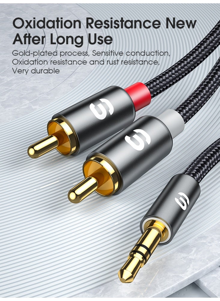 ESSAGER 3.5mm to RCA Cable, Gold-Plated Stereo Audio Adapter with Nylon Braid for Home Theater, TV Audio Adapter, Amplifier and Hi-Fi System, Connects Smartphone, Tablet, PC to Speaker, 1m - Image 2