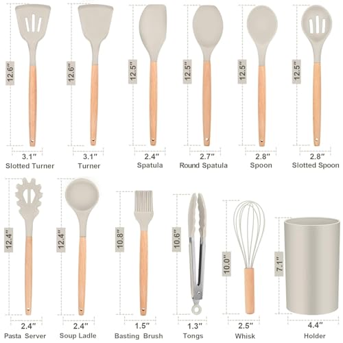 JUGTE Silicone Spatula for Kitchen | Non-Stick | Cooking Spatula with Wooden Handle | Turner Serving Cooking Spoon | Combs for Omelet Egg Dosa Chapati Sambar (Beige) - Image 2