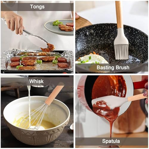 JUGTE Silicone Spatula for Kitchen | Non-Stick | Cooking Spatula with Wooden Handle | Turner Serving Cooking Spoon | Combs for Omelet Egg Dosa Chapati Sambar (Beige) - Image 5