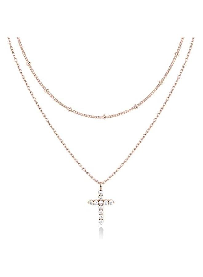 بافوا بافوي قلادة بطبقات مطلية بالذهب عيار 14 قيراط | قلادات انيقة بتصميم بسيط | فراشة وقلب وقفل وعين الحسد وعملة معدنية وبرق ودائرة وصليب للنساء - Image 1