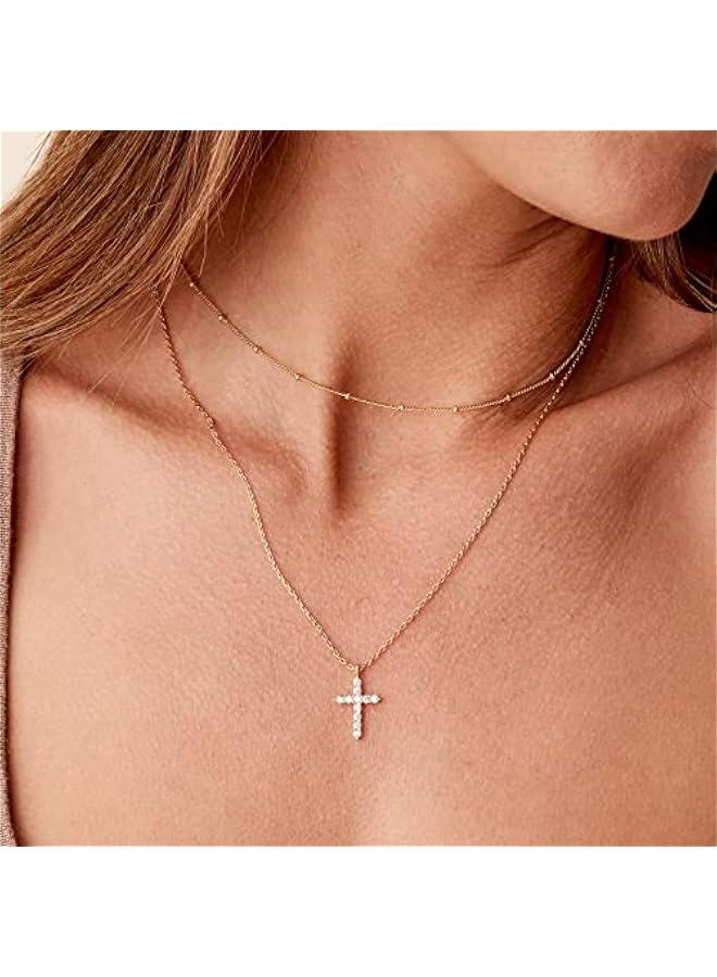 بافوا بافوي قلادة بطبقات مطلية بالذهب عيار 14 قيراط | قلادات انيقة بتصميم بسيط | فراشة وقلب وقفل وعين الحسد وعملة معدنية وبرق ودائرة وصليب للنساء - Image 2