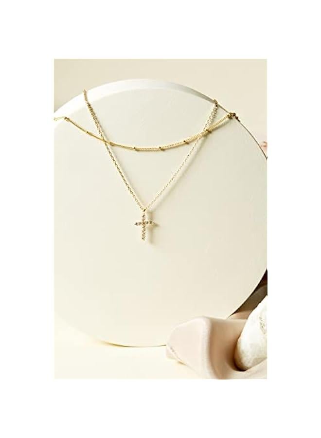 بافوا بافوي قلادة بطبقات مطلية بالذهب عيار 14 قيراط | قلادات انيقة بتصميم بسيط | فراشة وقلب وقفل وعين الحسد وعملة معدنية وبرق ودائرة وصليب للنساء - Image 3