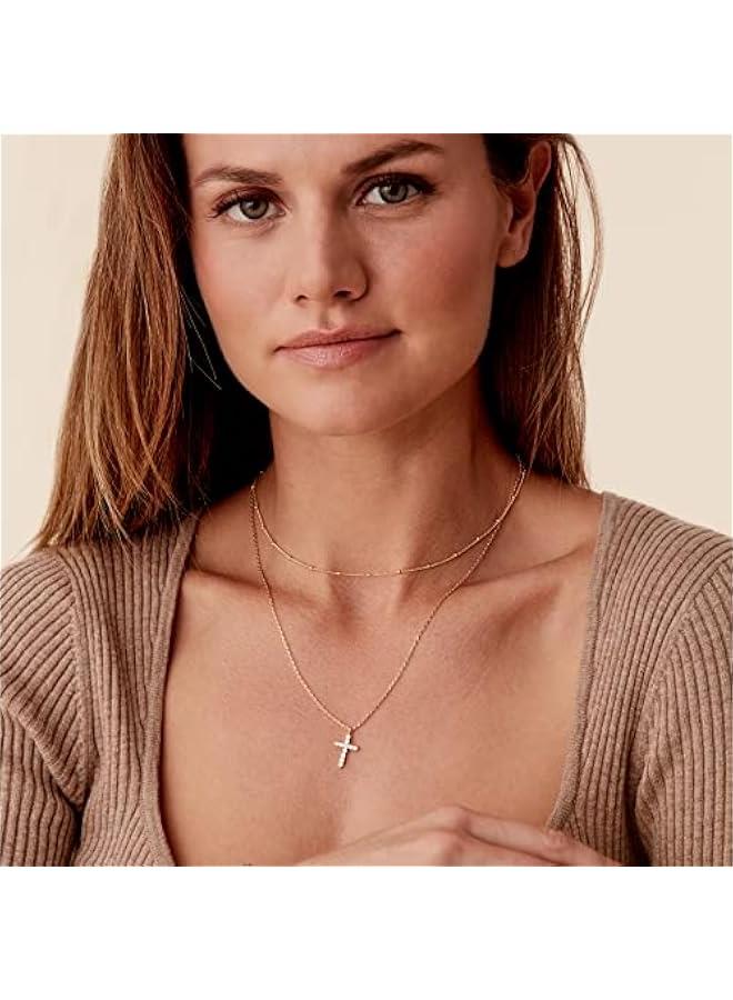 بافوا بافوي قلادة بطبقات مطلية بالذهب عيار 14 قيراط | قلادات انيقة بتصميم بسيط | فراشة وقلب وقفل وعين الحسد وعملة معدنية وبرق ودائرة وصليب للنساء - Image 4