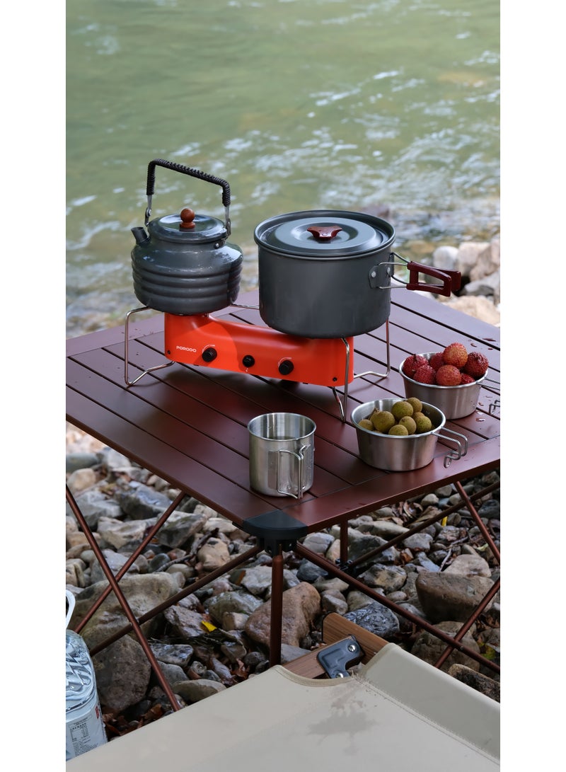 porodo Lifestyle Foldable 2 Burners Compact Camping Gas Stove / Butane Gas Fuel Type / Pulse Electronic Ignition System / 266g/h per Burner Gas Consumption / For Outdoor Cooking Hiking Backpacking Hunting - Orange - Image 3