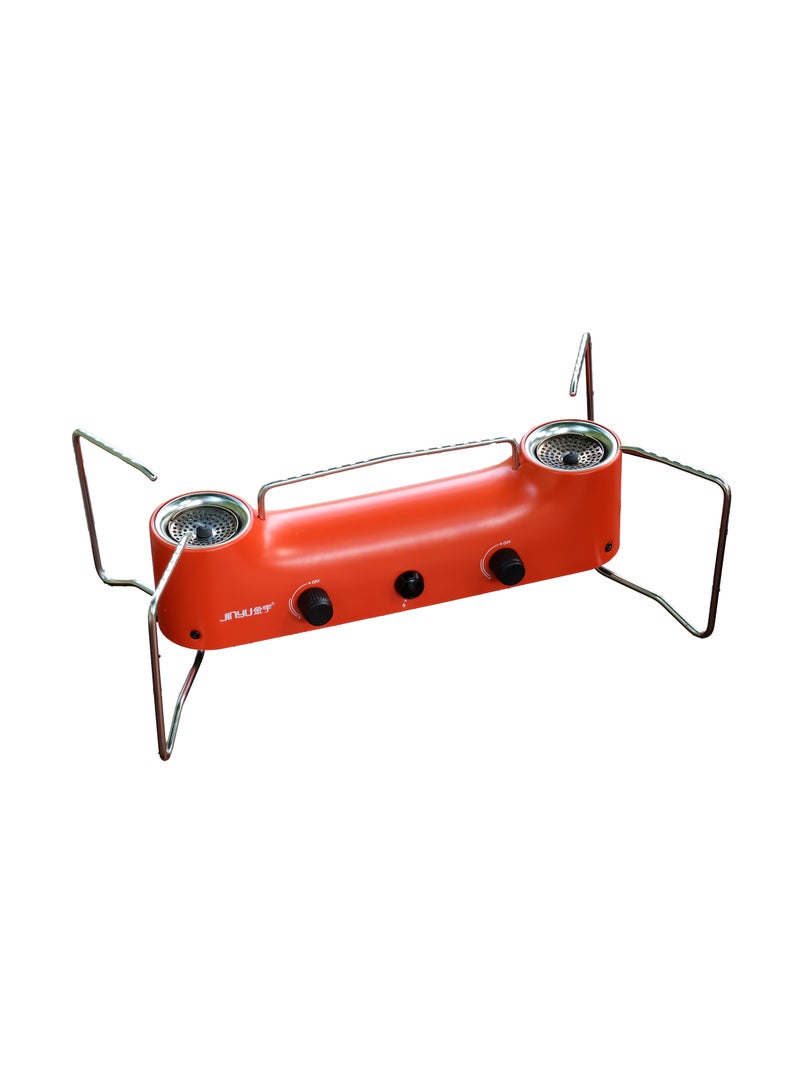 porodo Lifestyle Foldable 2 Burners Compact Camping Gas Stove / Butane Gas Fuel Type / Pulse Electronic Ignition System / 266g/h per Burner Gas Consumption / For Outdoor Cooking Hiking Backpacking Hunting - Orange - Image 4