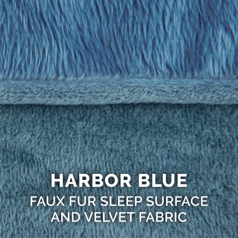 Furhaven Replacement Dog Bed Cover Faux Fur & Velvet Sofa-Style, Machine Washable - Harbor Blue, Medium - Image 4