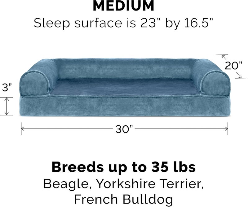 Furhaven Replacement Dog Bed Cover Faux Fur & Velvet Sofa-Style, Machine Washable - Harbor Blue, Medium - Image 3