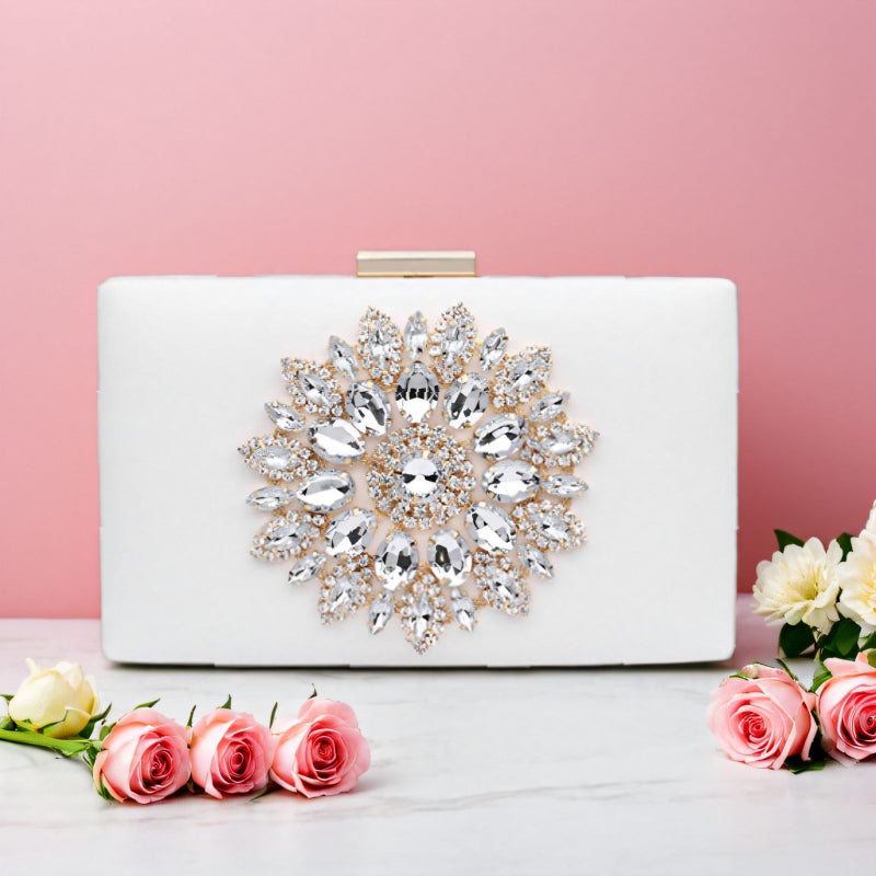 2022 New Fashion Diamond-Encrusted Dinner Clutch Bag Sunflower Small Square Bag Single-Shoulder Chain Crosbody Bag - Image 2