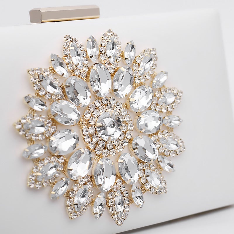 2022 New Fashion Diamond-Encrusted Dinner Clutch Bag Sunflower Small Square Bag Single-Shoulder Chain Crosbody Bag - Image 3