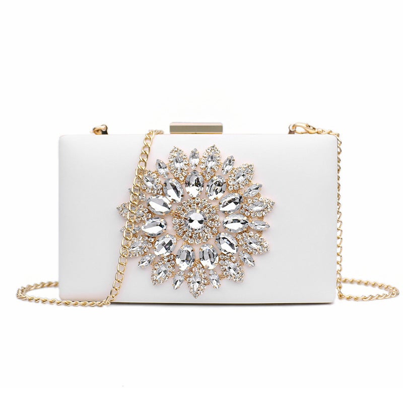 2022 New Fashion Diamond-Encrusted Dinner Clutch Bag Sunflower Small Square Bag Single-Shoulder Chain Crosbody Bag - Image 1