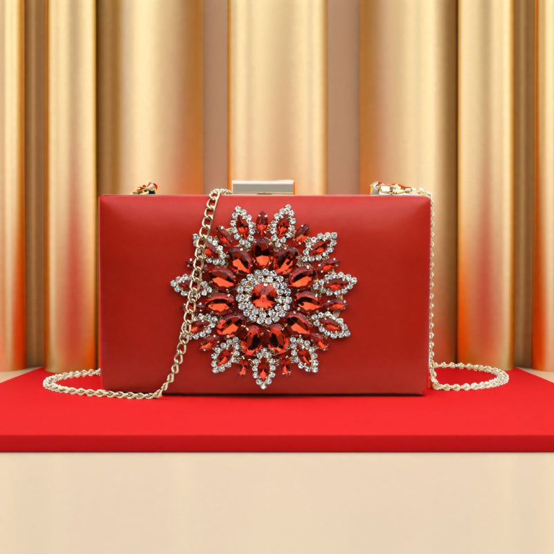 2022 New Fashion Diamond-Encrusted Dinner Clutch Bag Sunflower Small Square Bag Single-Shoulder Chain Crosbody Bag - Image 5