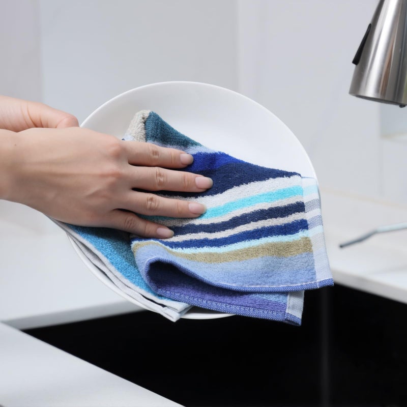 Oeleky Kitchen Dishcloths for Washing Dishes, Ultra Absorbent Dish Rags, Cotton Cleaning Cloths Pack of 8, 12x12 Inches (Wide Stirpe, 12x12 inch) - Image 5