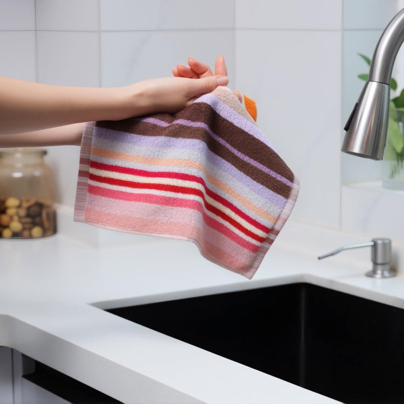 Oeleky Kitchen Dishcloths for Washing Dishes, Ultra Absorbent Dish Rags, Cotton Cleaning Cloths Pack of 8, 12x12 Inches (Wide Stirpe, 12x12 inch) - Image 4