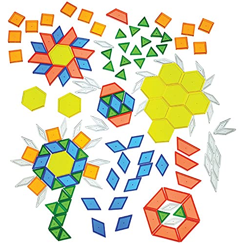 Constructive Playthings Translucent Pattern Blocks Light Table Manipulatives STEM Toys Sensory Play Create Build and Design Color Exploration Set of 147 Blocks Toys for Kids 3 Years and Up - Image 1