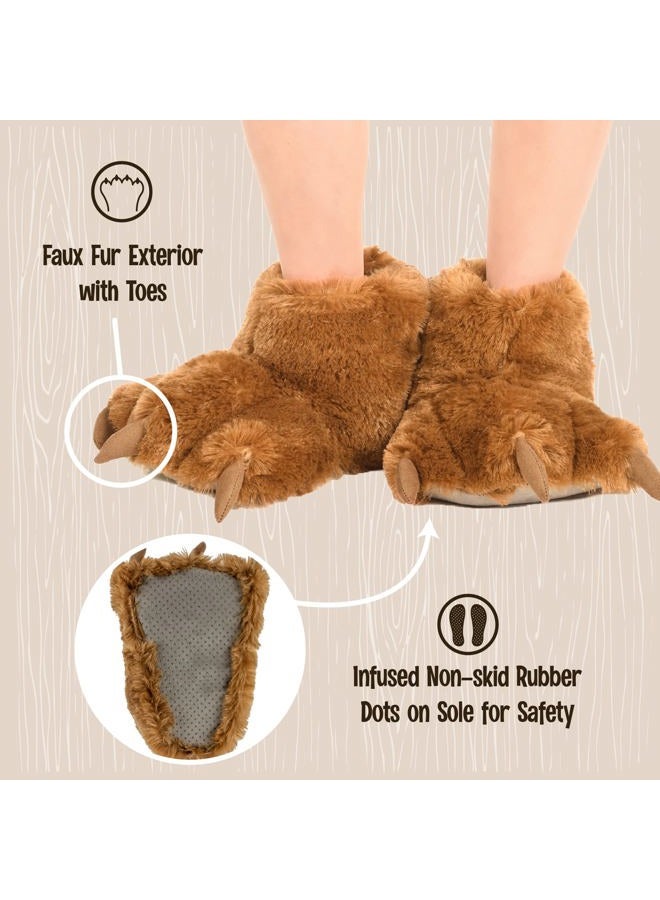 Lazy One Animal Paw Slippers for Kids and Adults, Fun Costume for Kids, Cozy Furry Slippers, Brown Bear Paw Slippers, X-Small - Image 5