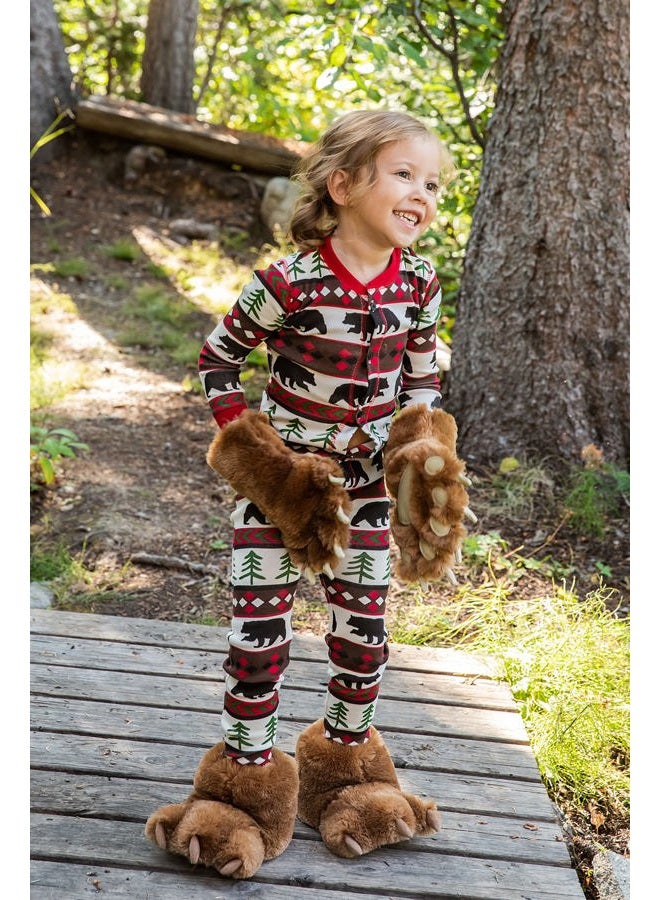 Lazy One Animal Paw Slippers for Kids and Adults, Fun Costume for Kids, Cozy Furry Slippers, Brown Bear Paw Slippers, X-Small - Image 3