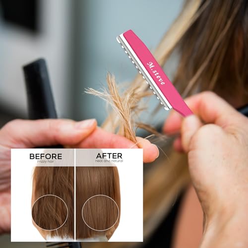 M.steve Hair Razors For Cutting Hair 6.89",Hair Cutting Razor Professional Texturizing Cutting Razor with Replacement Stainless Steel Blades,Ideal for Salon/Home -11PCS Pink - Image 2