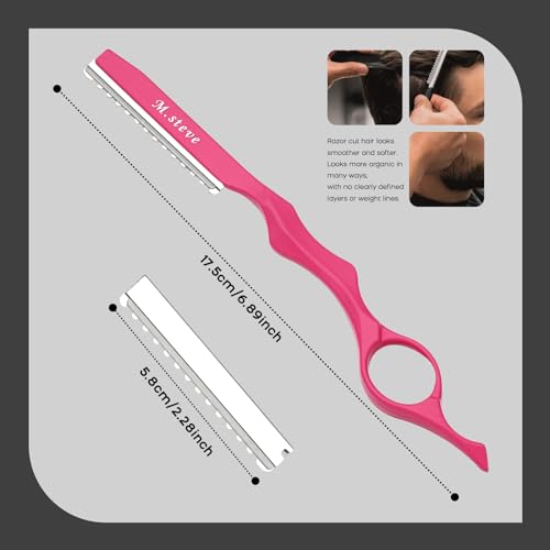 M.steve Hair Razors For Cutting Hair 6.89",Hair Cutting Razor Professional Texturizing Cutting Razor with Replacement Stainless Steel Blades,Ideal for Salon/Home -11PCS Pink - Image 4