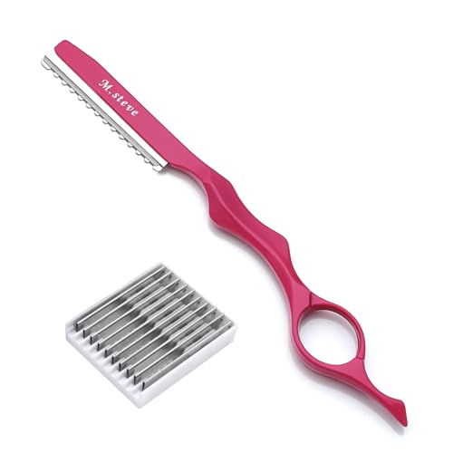 M.steve Hair Razors For Cutting Hair 6.89",Hair Cutting Razor Professional Texturizing Cutting Razor with Replacement Stainless Steel Blades,Ideal for Salon/Home -11PCS Pink - Image 1