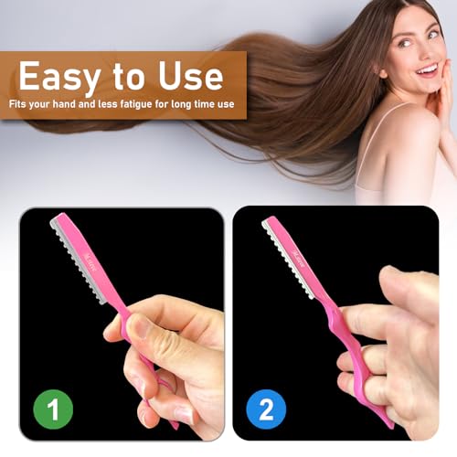 M.steve Hair Razors For Cutting Hair 6.89",Hair Cutting Razor Professional Texturizing Cutting Razor with Replacement Stainless Steel Blades,Ideal for Salon/Home -11PCS Pink - Image 5