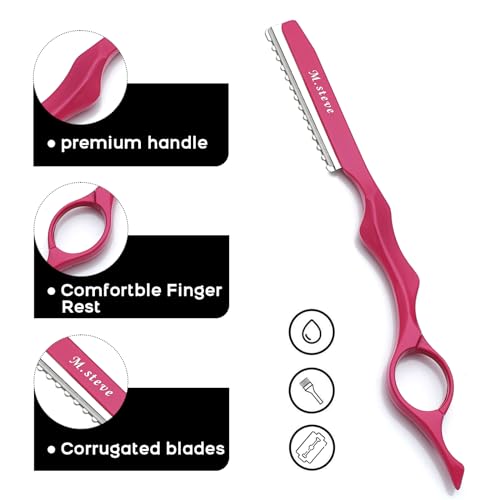 M.steve Hair Razors For Cutting Hair 6.89",Hair Cutting Razor Professional Texturizing Cutting Razor with Replacement Stainless Steel Blades,Ideal for Salon/Home -11PCS Pink - Image 3
