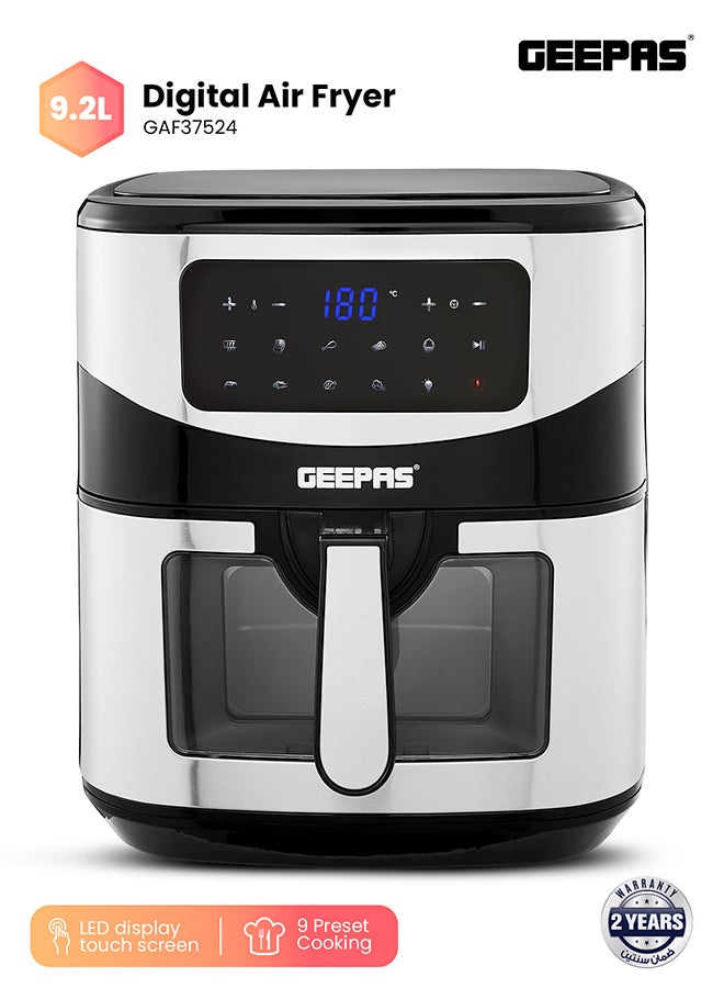 GEEPAS Digital Air Fryer 9.2 L With Vortex Air Frying Technology| Oil Free Cooking Led Display With Touch Screen 9 Preset Cooking Modes 9.2 L 2150 W GAF37524N Black/Silver - Image 1