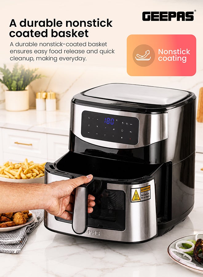 GEEPAS Digital Air Fryer 9.2 L With Vortex Air Frying Technology| Oil Free Cooking Led Display With Touch Screen 9 Preset Cooking Modes 9.2 L 2150 W GAF37524N Black/Silver - Image 4