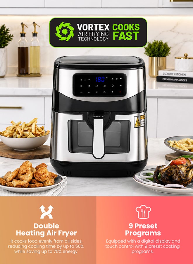 GEEPAS Digital Air Fryer 9.2 L With Vortex Air Frying Technology| Oil Free Cooking Led Display With Touch Screen 9 Preset Cooking Modes 9.2 L 2150 W GAF37524N Black/Silver - Image 2