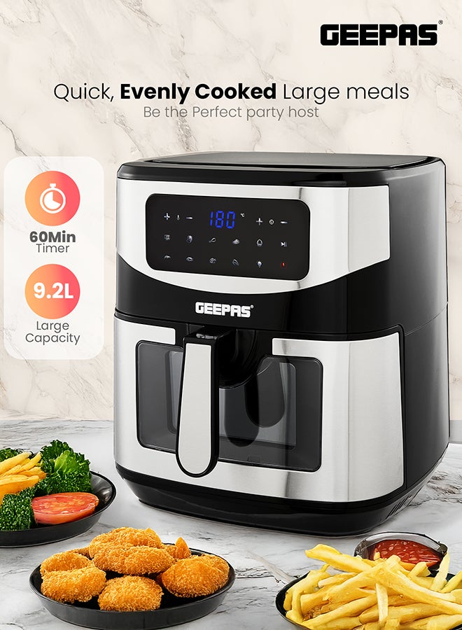 GEEPAS Digital Air Fryer 9.2 L With Vortex Air Frying Technology| Oil Free Cooking Led Display With Touch Screen 9 Preset Cooking Modes 9.2 L 2150 W GAF37524N Black/Silver - Image 3